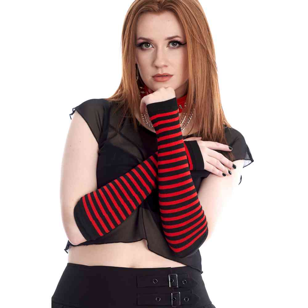 Banned - Frances Striped Armwarmer - Rood/Zwart